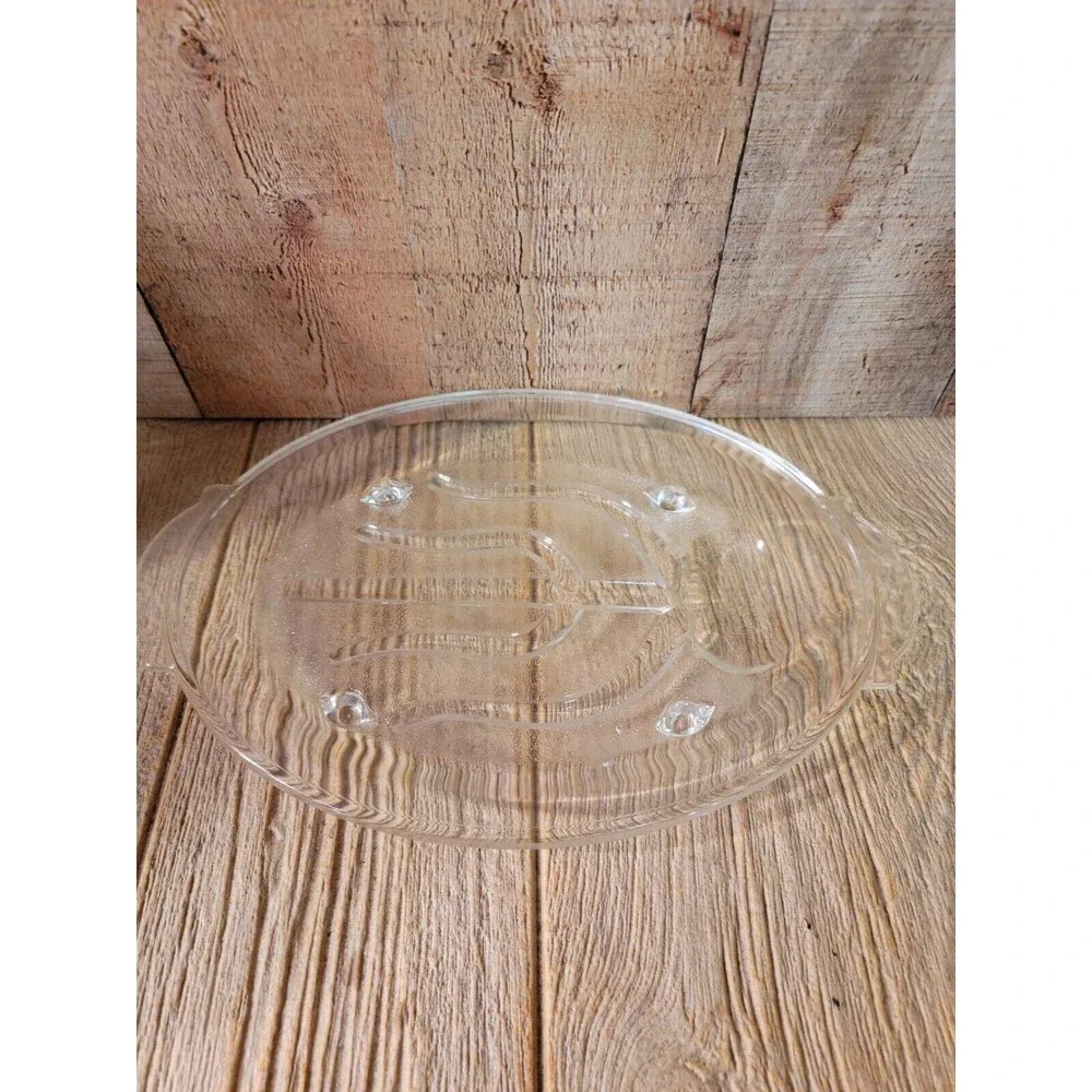 Clear Glass GlasBake Tree of Life Serving Dish Platter 372 Footed Juice Wells